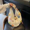 Sac à bandoulière grande capacité style décontracté pour femmes, été, petites fleurs fraîches, style ethnique, sac tricoté, simple et polyvalent
