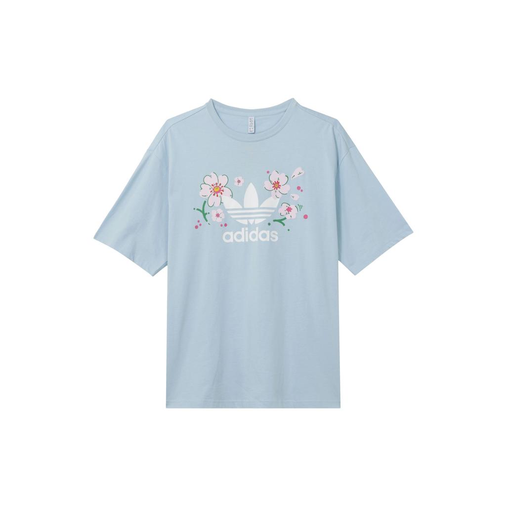 Adidas Originals Trefoil Oversized T-Shirt With Logo Pattern Women Tops Light-Pink Blue IP3750
