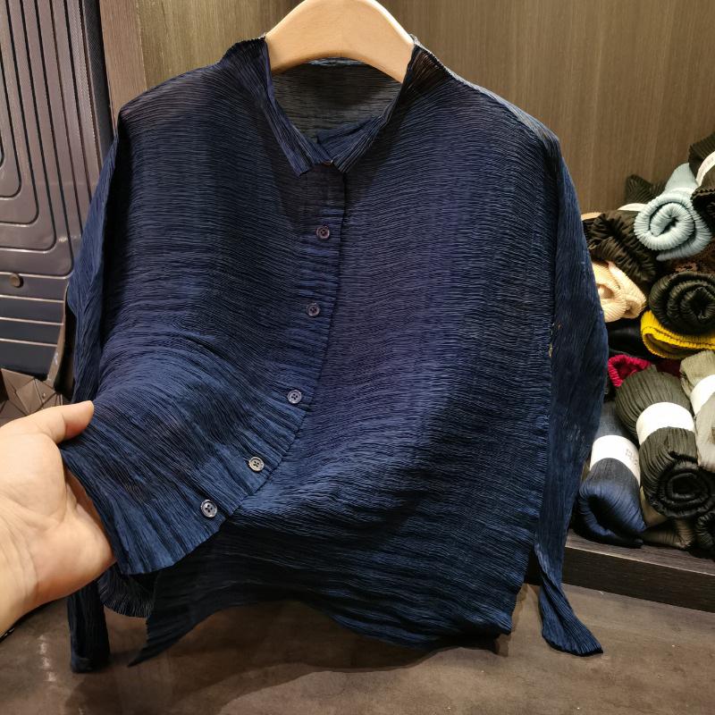 Retro-Plissee-Damenhemd in Übergröße - Lockeres, lässiges Frühlings-Top