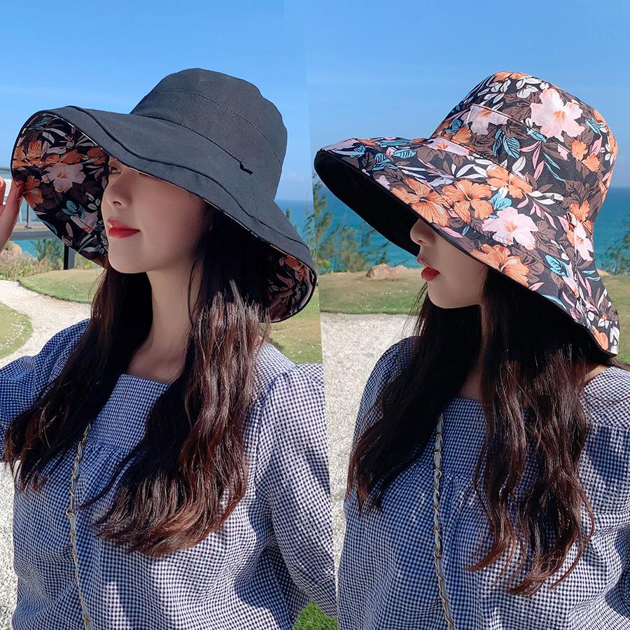 Large Brim Fisherman's Hat Double-sided Wearable Printed Cotton Shade Hat Temperament Versatility Female Spring Summer Sunscreen