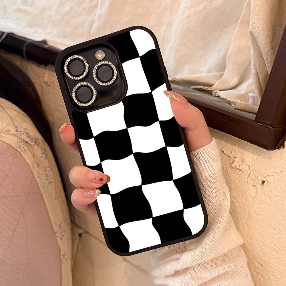 Black And White Chessboard Pattern PC+TPU Phone Case For Iphone 17 Air 16 15 14 13 12 11Pro Max Hard Plastic