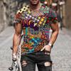 Summer Round Neck 3D Vibrant Ethnic Print Top Fashionable Casual Short Sleeved Men's T-shirts