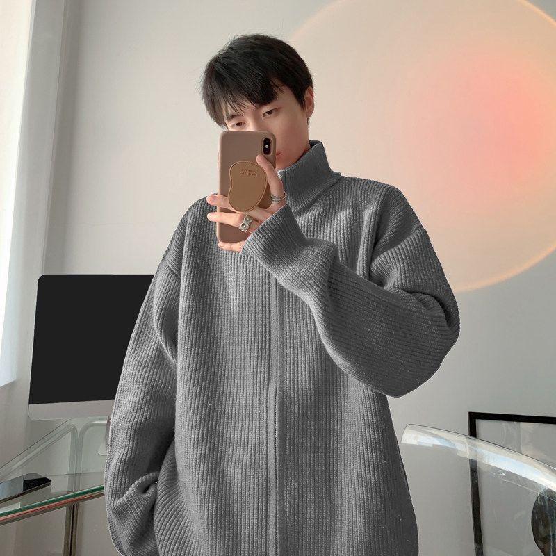 Zipper Stand Collar Cardigan Sweater Men In Autumn Winter Lazy Style Knitted Thickened Jacket