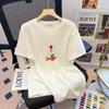 Foreign Style Heavy Cartoon Embroidery Short-sleeved T-shirt Women's Summer New High-end Water Soft Cotton Loose Half-sleeved Top