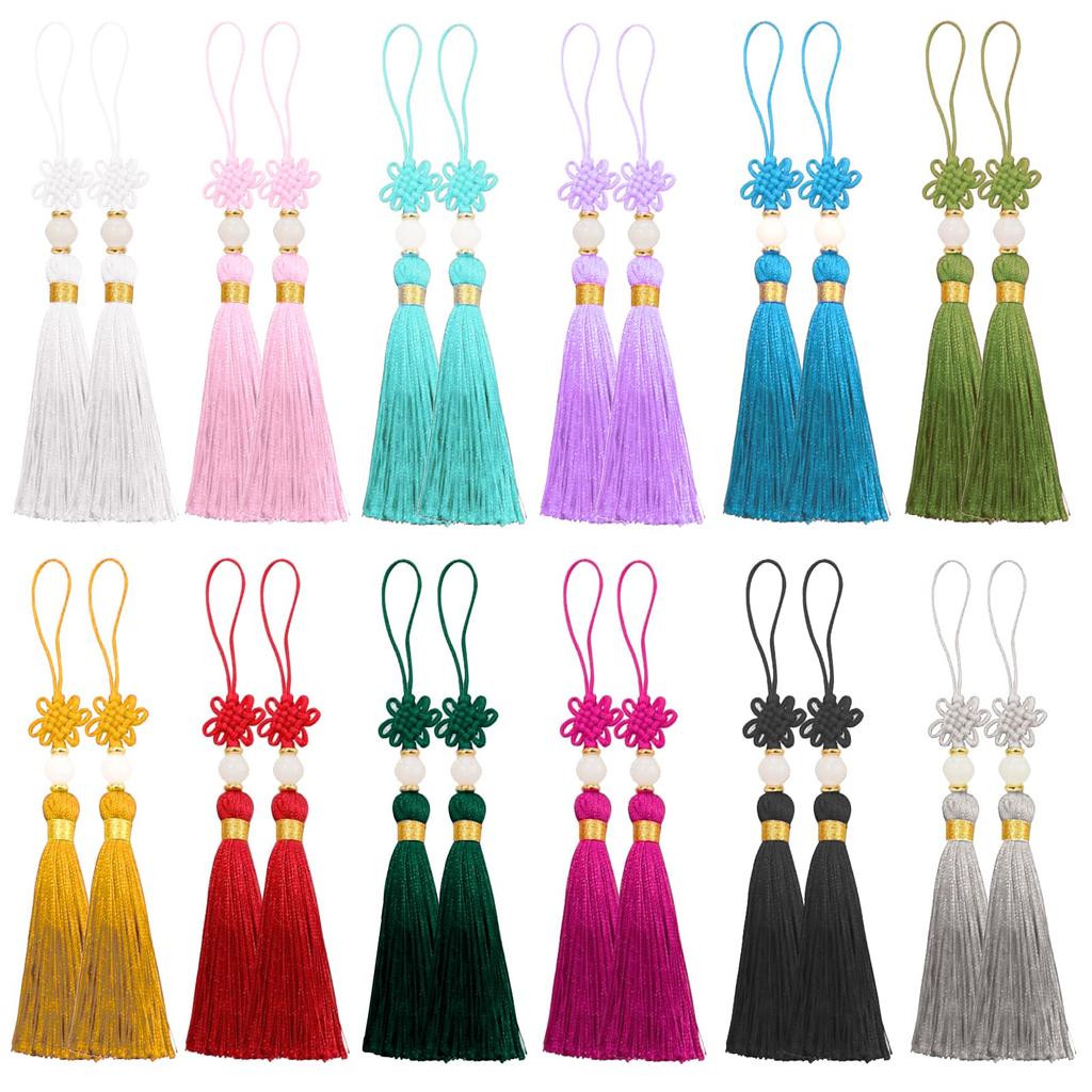 24 Silk BetterJonny Tassels for DIY Chinese Colorful Handmade Accessory Fan Set Tassels per Tassels, Crafts, Fringe, Charms, Accessories, Knots,