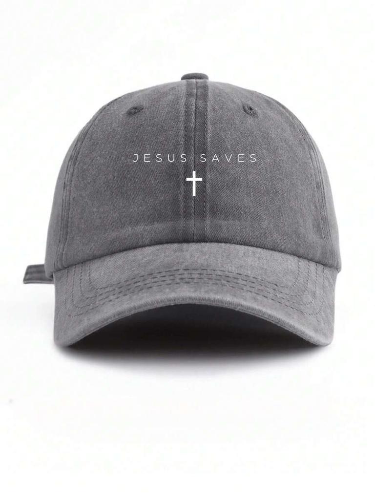 Unisex Vintage Washed Baseball Cap With Jesus Saves Cross Graphic