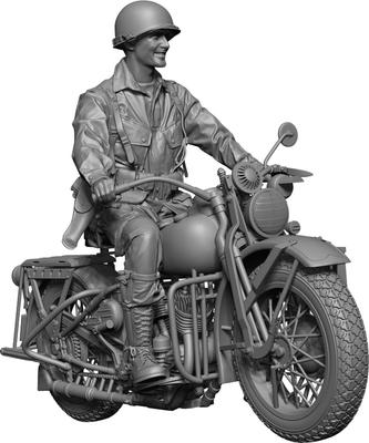 H3 Model 1/48 WWII US Airborne Division Iron Horse Rider (with Motorcycle) 3D Printer Kit HS48107 (Human)
