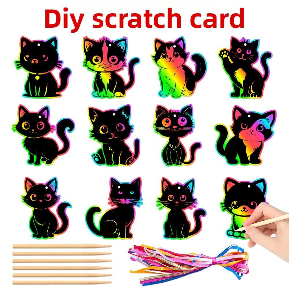 Diy Scratch Cat Card Party Decor With Colorful Hanging For Celebration Birthday