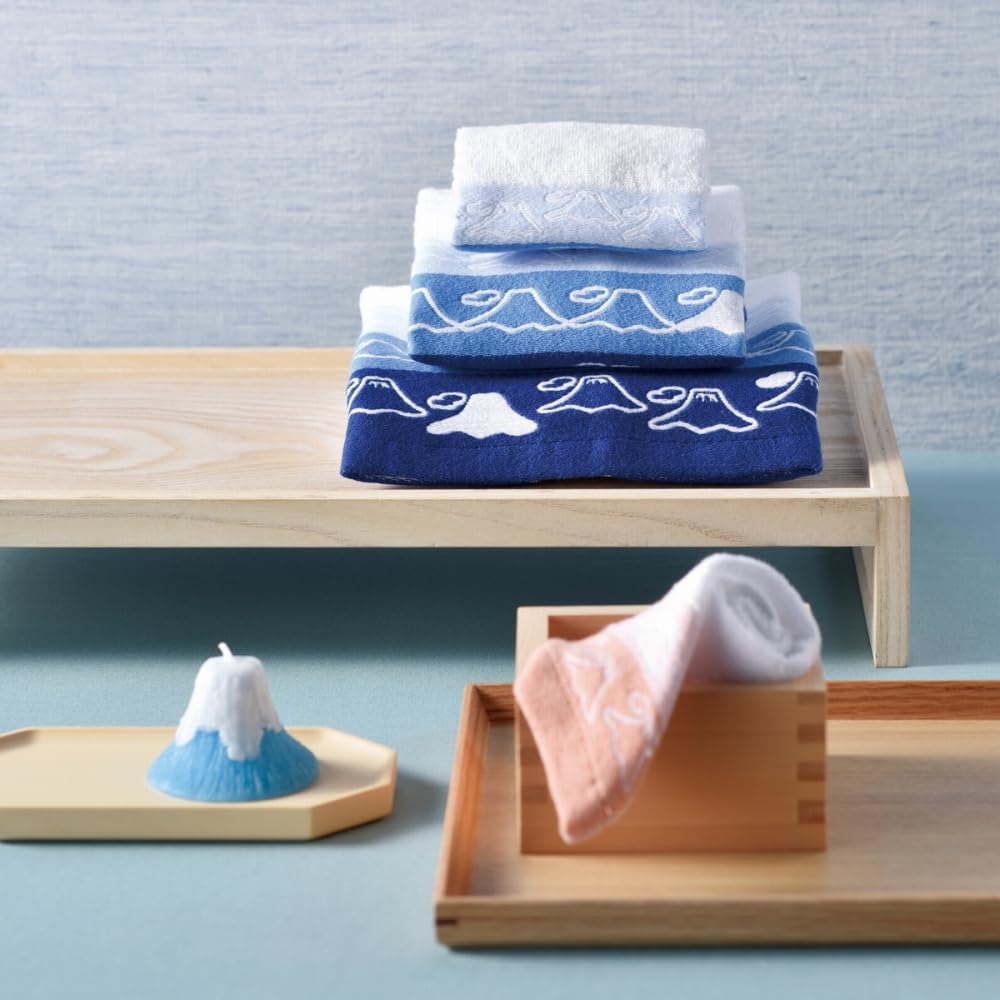 Dolce Duo Imabari Towel Gift Set of 2 Fuji Face Towel and Hand Towel In Wooden Perfect for or As a Made In Japan (Mt. Design) Box, Gifts, Get-Well