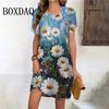 Magpie Flower 3d Printed Dress Women's Short-sleeved Loose Dress Summer Retro Pullover