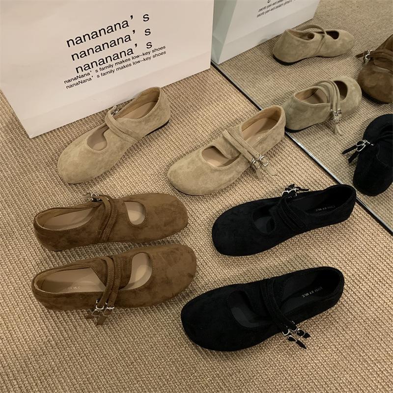 Vintage Matte Piboken Shoes Women's Thick-soled Round-head Mary Jane Shoes Ballet Single Shoes Shallow-mouth Low-top Flat-soled Grandma Shoes