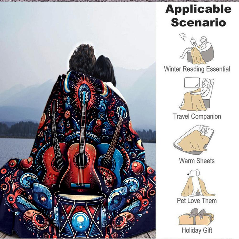 1pc Guitar Dreams Lightweight Flannel Blanket, Comfortable and Warm Blanket, for Office and Camping Sofa Bed, Livingroom131