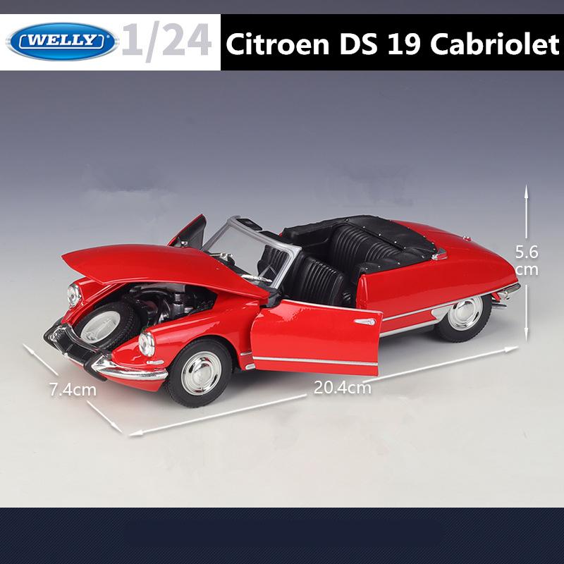 Welly 1/24 Citroen DS19 Cabriolet Alloy Luxy Car Model Diecast Metal Classic Retro Car Sports Vehicle Model Simulation Kids Gift