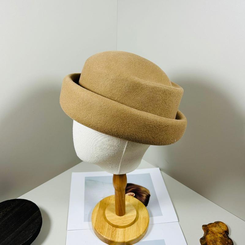 100%Wool British Retro Temperament Felt Beret Women Fashion Round Concave Top Fedoras Lady Painter Hat Elegant Trend Pillbox Hat