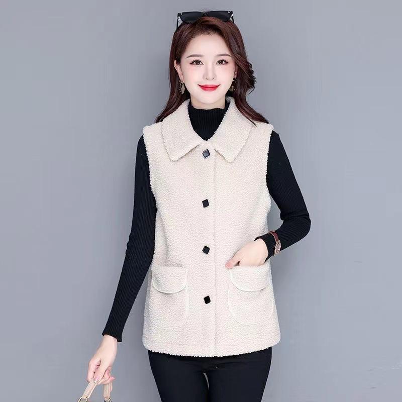 Autumn and Winter New Vest Medium and Long Imitation Lamb Wool Vest Middle-aged and Elderly Women Large Size Vest Temperament Coat