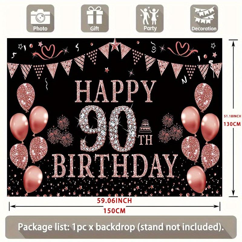 90. Geburtstag Party Hintergrund Gold Polyester Banner Fotokabine Dekoration