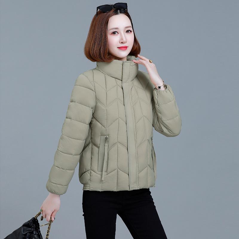 

Fashion short stand-up collar down cotton-padded clothes women s winter new slim-fitting light cotton-padded jacket small jacket 4XL132-74 kg хакі
