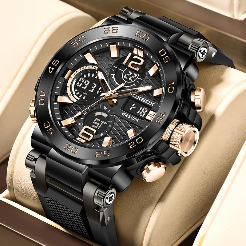 Fashion Business LED Backlight Alarm Quartz Chronograph Clock Male Waterproof Luminous Diving Watch Men Reloj Hombre+Box