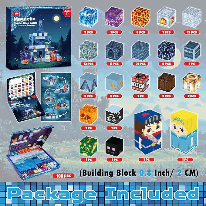 Blue Castle Magnetic Cube Building Blocks - 3D Educational Montessori Toy