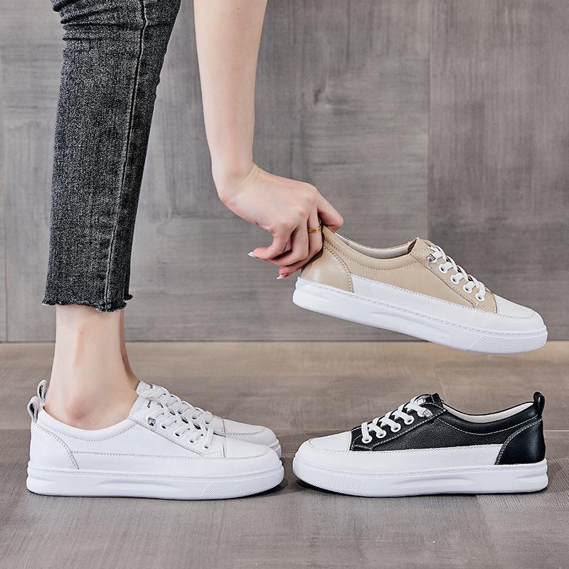 The first layer of cowhide leather little white shoes for women s spring and summer new versatile board shoes flat-soled sports 34