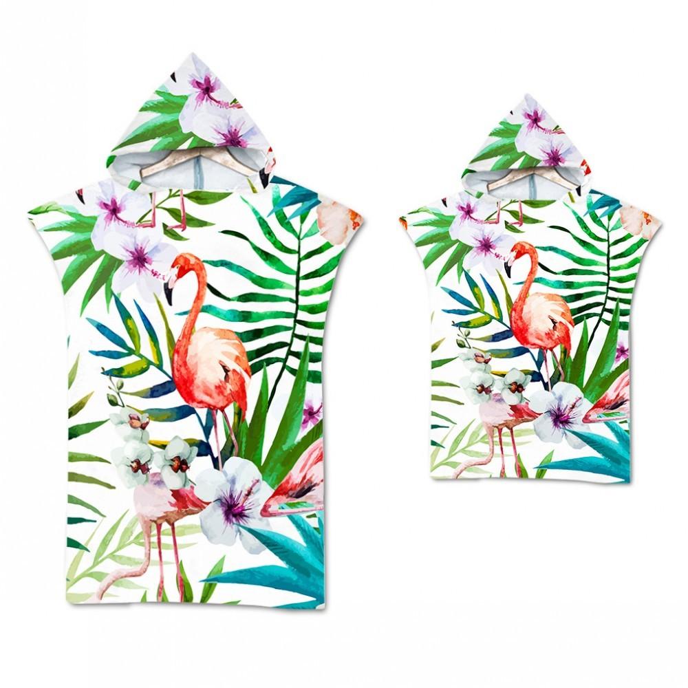 Flamingo Strandtuch Schnelltrocknend Kapuzenmantel Neoprenanzug Erwachsene Kinder Große Handtücher Eltern-Kind-Poncho Bademantel für Schwimmen Surfen