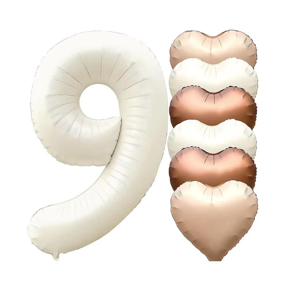 7pcs 32inch Number Balloons Set Helium Balloon with Big Heart Balloons for Girl and Boy 9th Year Old Birthday Party Decorations