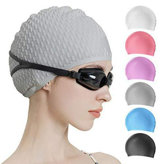 Water Drop Non-Slip Swim Cap for Women - Comfortable, Waterproof, and High Elasticity for Long Hair.