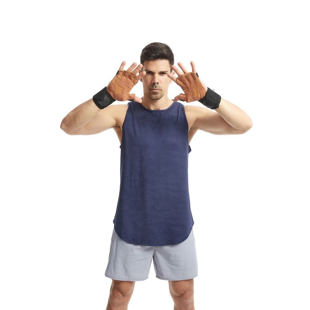 1 Pair Four-finger Ventilated Gym Wristband Cowhide Fitness Workout Gloves Pull-ups