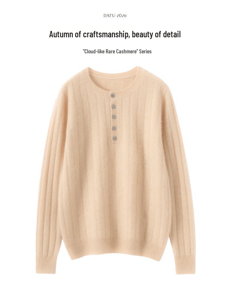 Women's Cashmere Ribbed Sweater - Round Neck, Loose Fit, Slimming, Warm, Autumn/Winter 2026 Collection