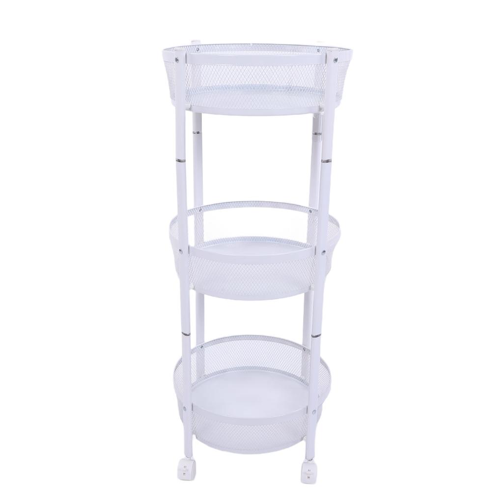 Carrito de Servicio Metálico Giratorio de 3 Niveles Multifuncional Plegable Redondo de Almacenamiento Carrito para Cocina