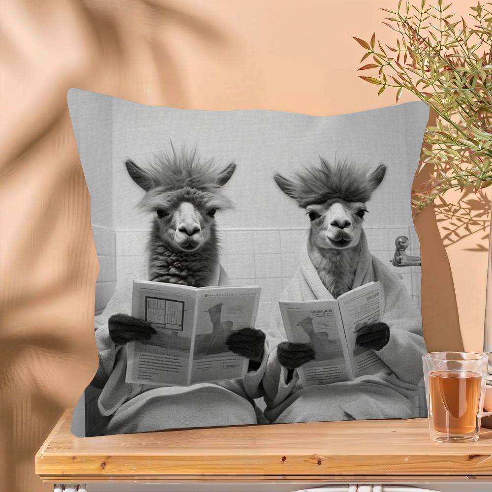 Альпака сидит на унитазе Забавные животные в ванной Подушка Аниме Подушка Чехол на изголовье дивана-кровати Чехол на подушку Мода 30cmx30cm