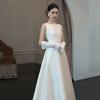 French Light Wedding Dress Bridal Simple Temperament Satin Retro Welcome White Dress Dress Small Trailing Out Dress