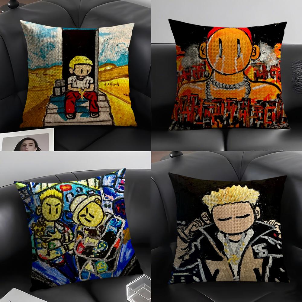 Famous Rapper AAsen Cool Cushion Cover Natural Linen Organic Fabric DoubleSided Printing Sofa Home Decor Gift Pillow Case