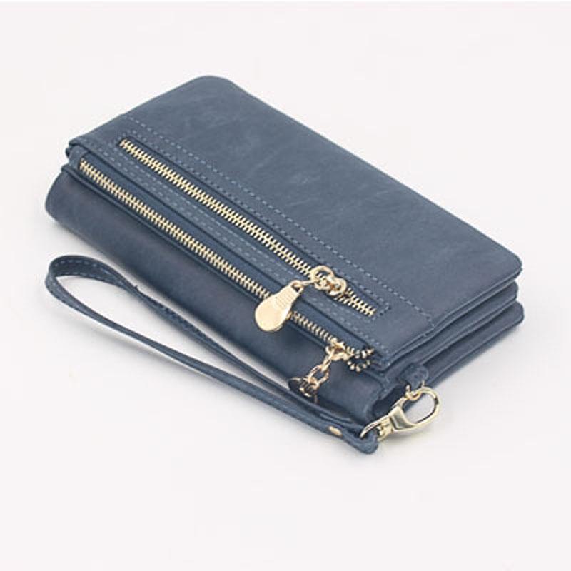 Women Scrub Zipper Retro Wallet PU Leather Solid Color Cross-section Square Tote Mobile Phone Case