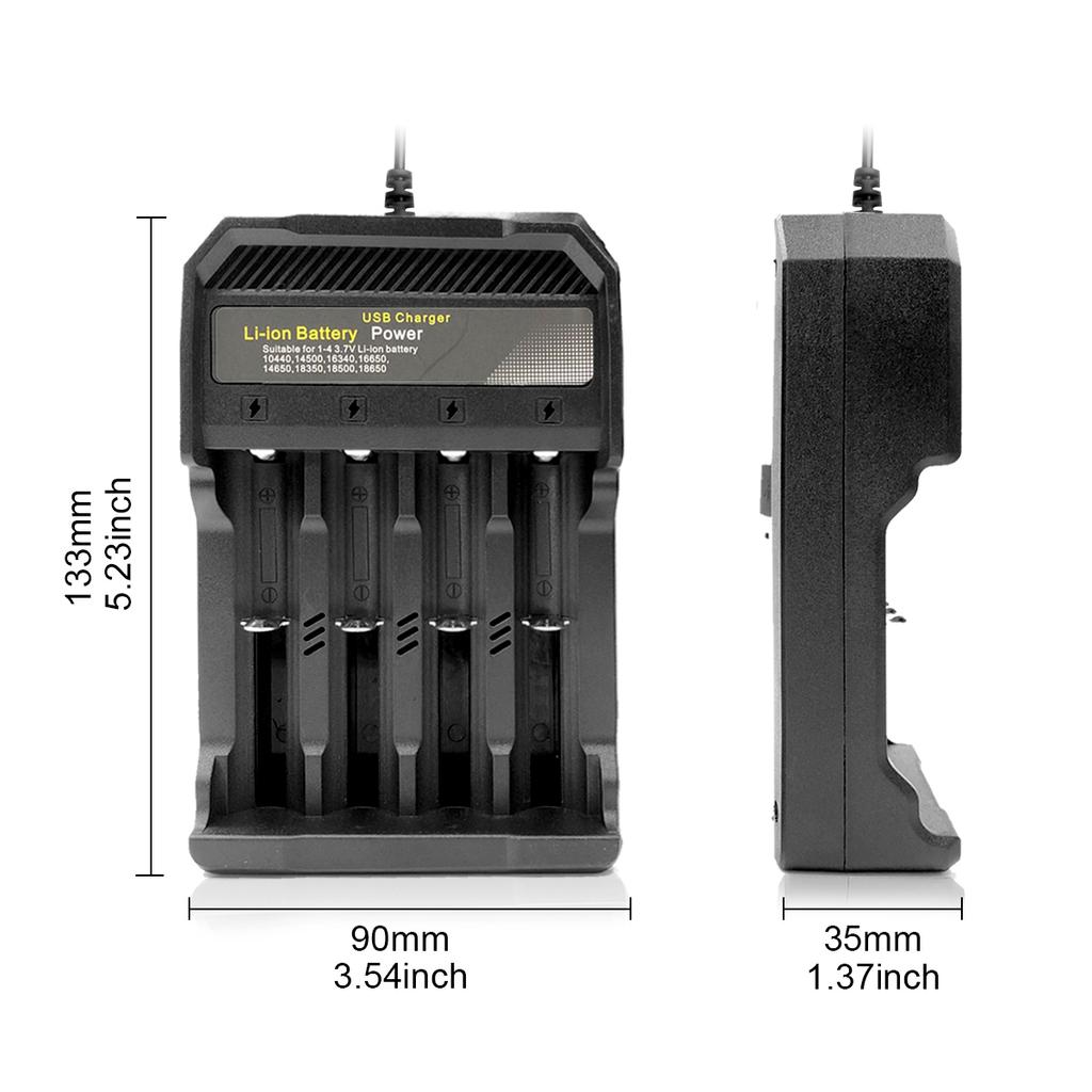 4 Slots Battery Charger 18650 Portable Charger for 3.7V Li-ion Rechargeable Batteries 18650/18490/16340/14500/10440 USB Charger