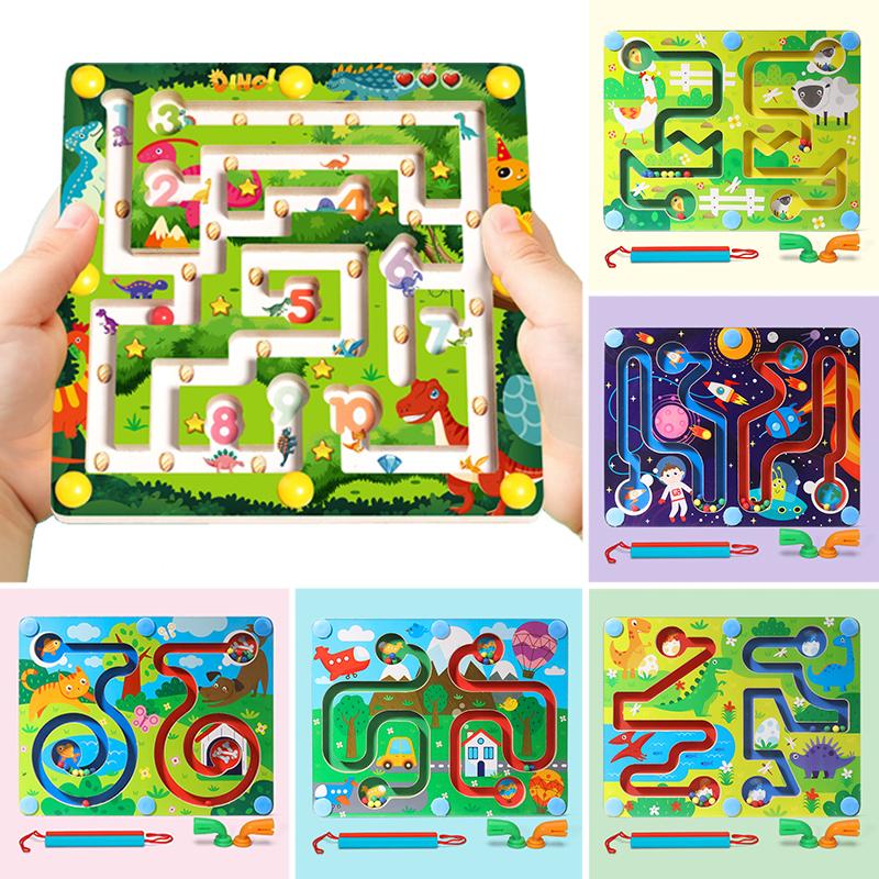 Baby Magnetic Maze Games Montessori Toys Balance Pen Control Track Board Logical Thinking Brain Game Early Education Travel Toys