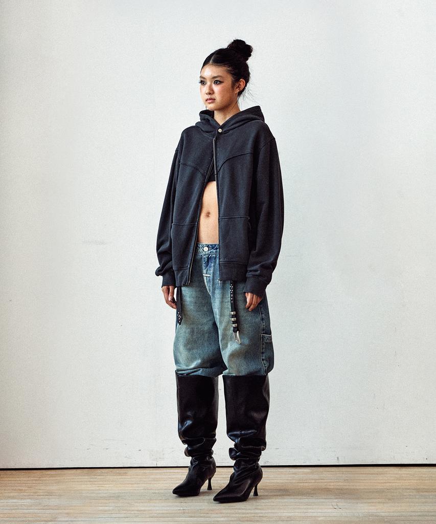 Thevinylhouse Dyed Hoodie Zip-Up Charcoal