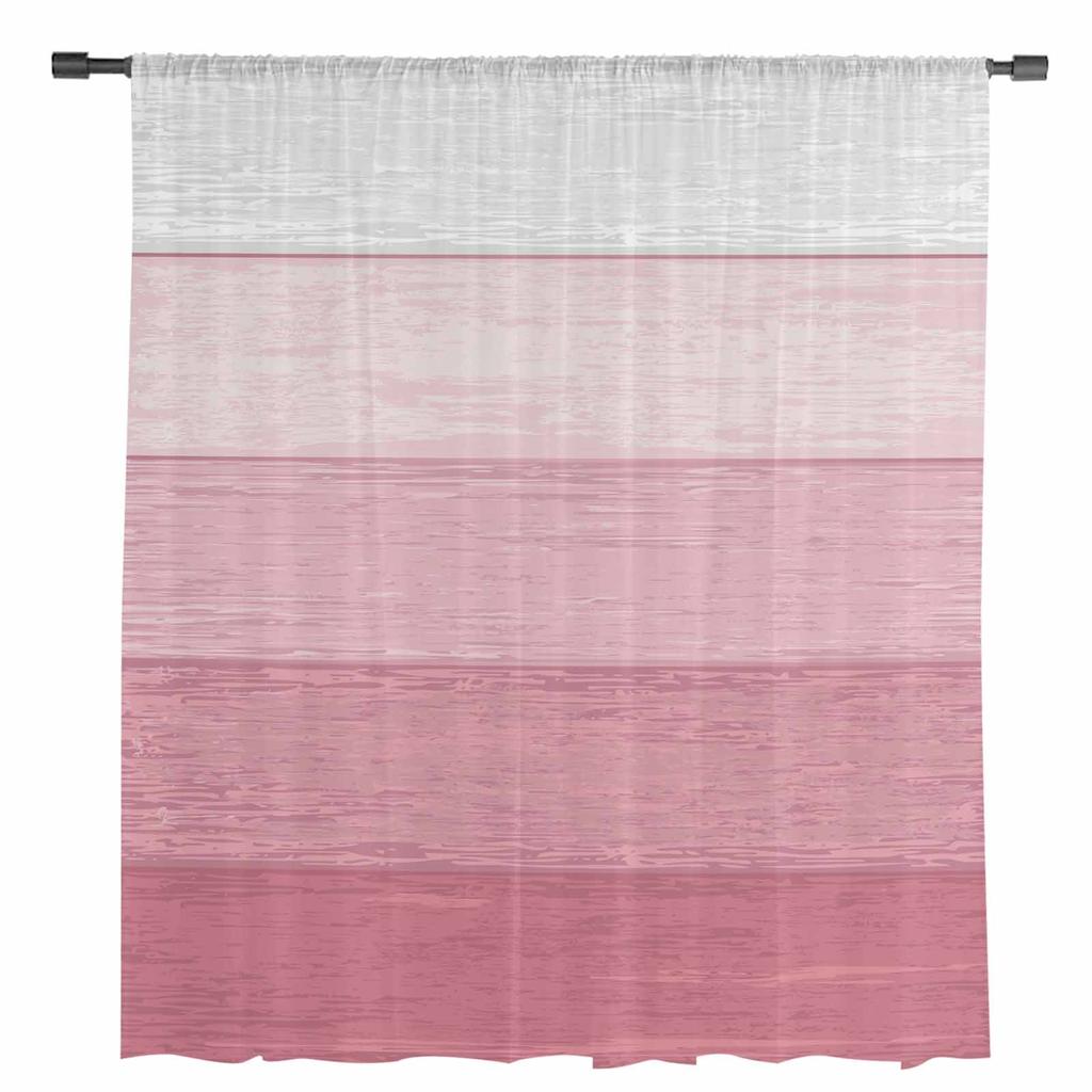 Wood Grain Striped Rural Style Pink Gradient Sheer Curtains for Living Room Decor Window Curtains Kitchen Tulle Voile Curtains