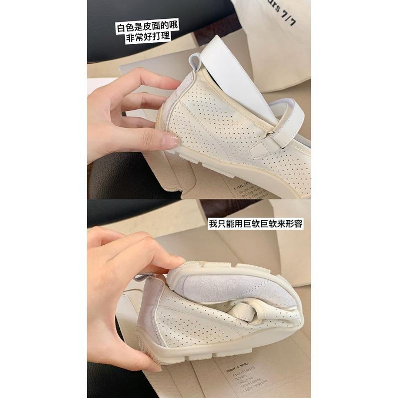 Cowhide~ Inner Height-increasing Sneakers Retro Round Head Double Velcro Casual Mary Jane Shoes Women