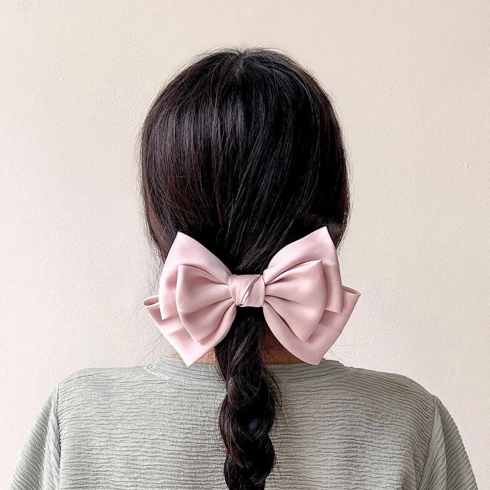 Updo hair clip, long hair hair clip, Angel Scrunchie silk 3-tier knot hair clip pink