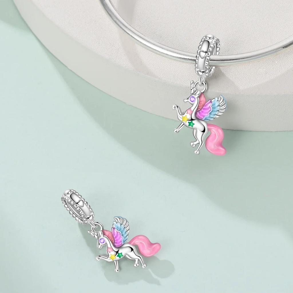 Authentic Charm Bead Charms copper Pink Unicorn Pendant Bead Charms Compatible With Bracelets Women Jewellery Making Diy Gift