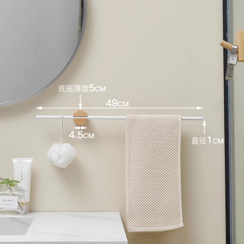 Towel Bar No Drilling Wood Towel Holder Bathroom Shelves Bathroom Organizers Towel Hang Kitchen Storage Rack Toalleros