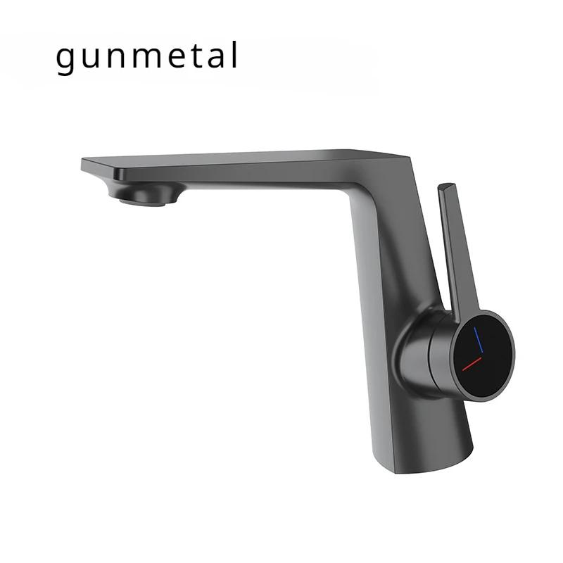 Gunmetal Brass Bathroom Basin Faucet Deck Mounted Hot And Cold Water Mixer Tap
