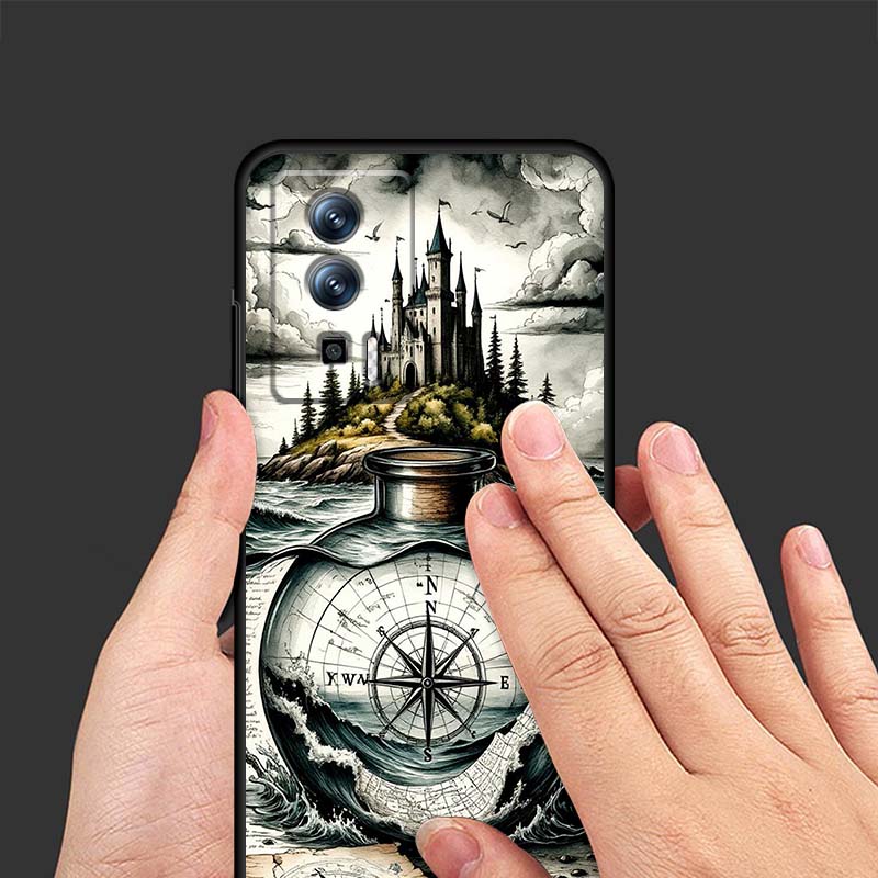 Vintage compass illustration Phone Case For Xiaomi Redmi 12 13C 12C 13 10C 9T A2 9A 9C 7A Note 10S 8T 10 9 8 Pro 4G 5G Black