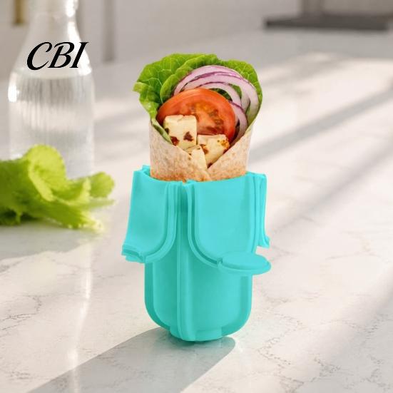 Kompakter Snack-Organizer Silikon-Burrito-Halter, Faltbare Wraps-Aufbewahrungsbox für Sandwich Hot Dog, Lebensmittelt Behälter Zusammenklappbar Sushi-Rolle Picknick Reise,
