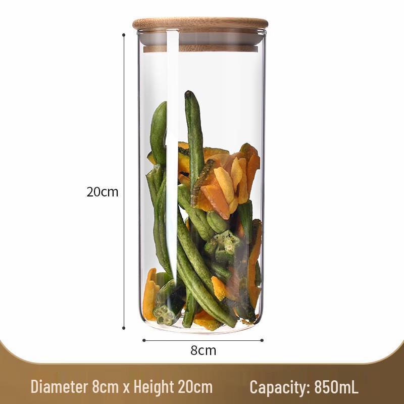 Food Grade Glass Storage Canister with Bamboo Lid 8cm x 20cm (850ml)