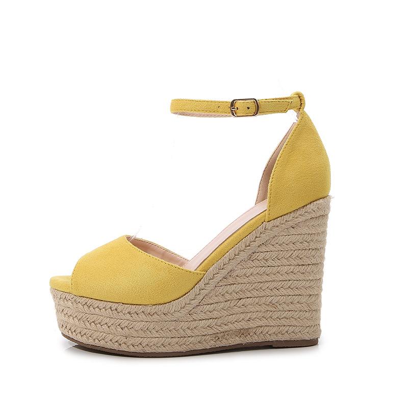 

Элегантные эспадрильи туфли с открытым носком танкетки сандалии платформа женские туфли на каблуке пеньковая веревочная подошва комфортная повседневная обувь 42 жёлтый