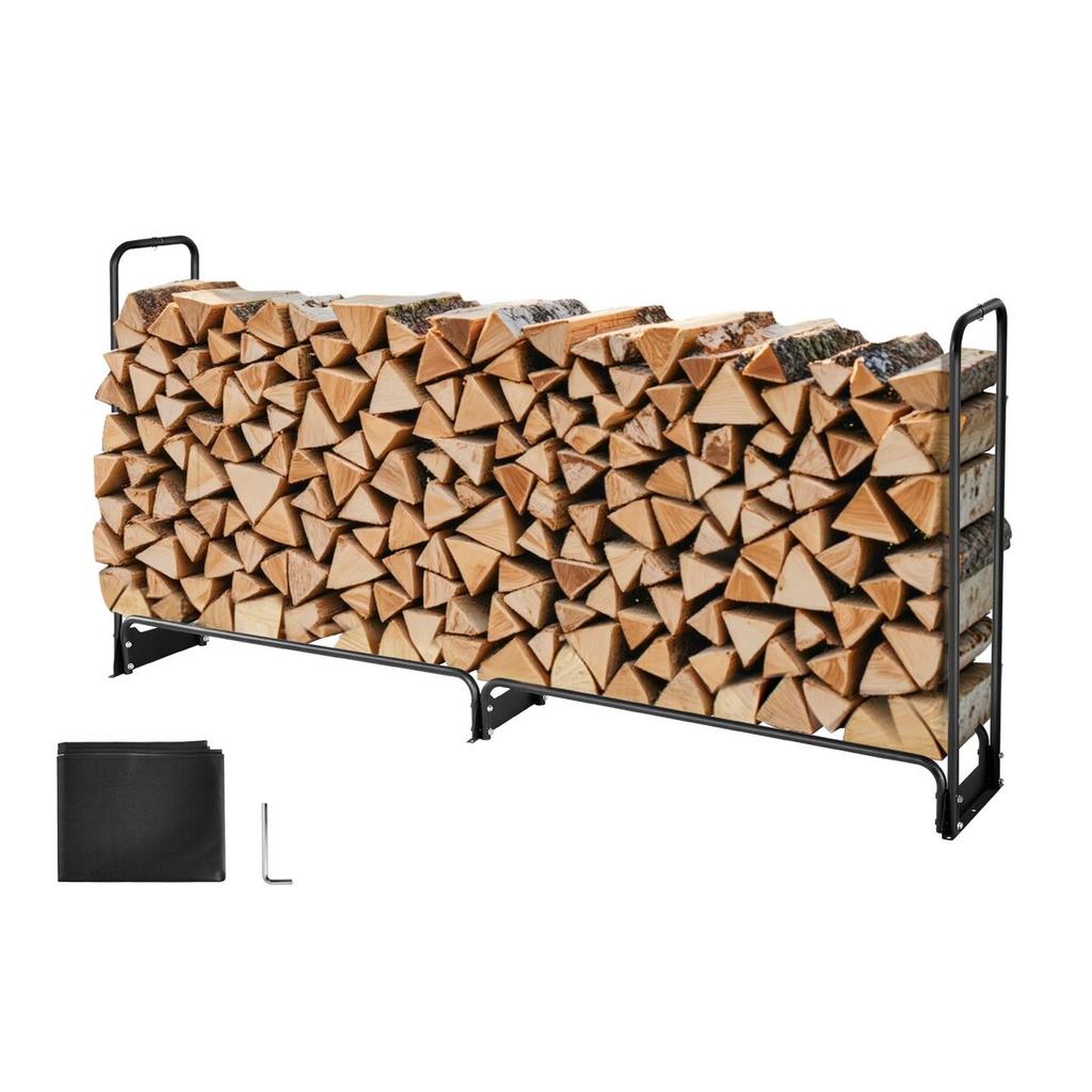 8.5FT Outdoor Firewood Rack with Cover, 102x14.2x46.1 in, Heavy Duty Firewood Holder & 600D Oxford Waterproof Cover for Fireplace, Patio,