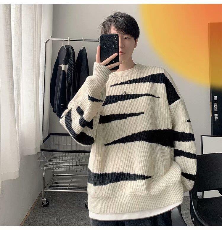 Tide Men's Color Block Striped Knit Sweater - Winter 2022, Casual Loose Fit