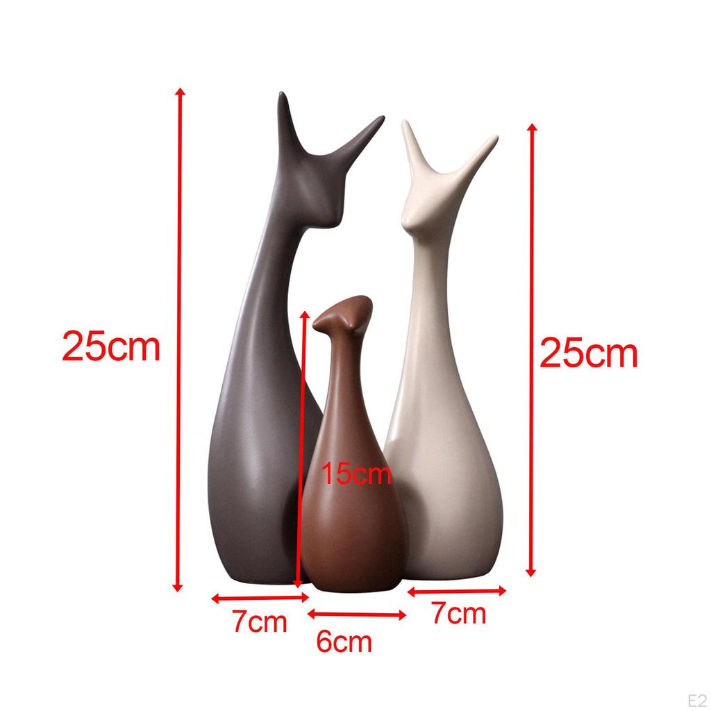 3Pcs Ceramic Ornaments, Animal Figurines Deer Statue Sculpture Modern Collectable Art Works for Home